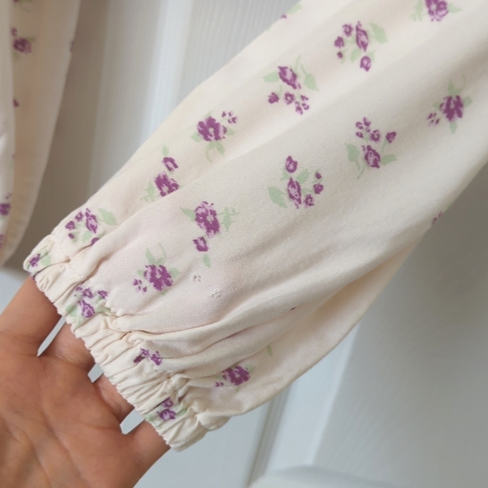 Wild Fable Boho Floral Quarter Balloon Sleeve Bustier Crop Top Cream Purple XS - Picture 9 of 11